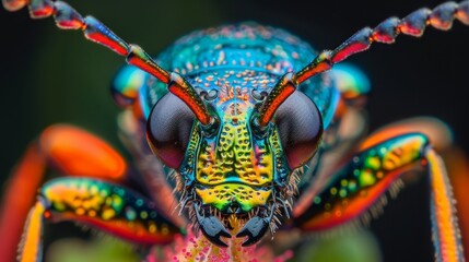 Wall Mural - Neon Insects Close-Up: A photo showcasing a neon insect up close