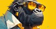 Gorilla wearing sunglasses on a yellow background with a colorful, low poly design