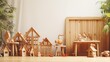 Card invitation background, A cluster of wooden houses perched on a wooden floor