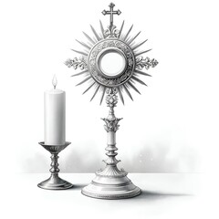 Wall Mural - Illustration for corpus christi with sunburst monstrance and burning candle.