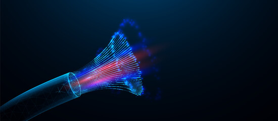 Aufkleber - Optical fiber cable. Connection technology background. Low polygonal, wireframe, linear and mesh illustration