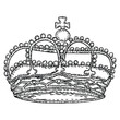 King or Queen crown on in vintage etching style. Coronation headdress for king and queen. Royal noble aristocrat monarchy jewel crown. Monarch jewels treasure symbol. Hand drawing vector.