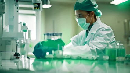 Poster - Woman in Lab Wearing Mask and Gloves Generative AI