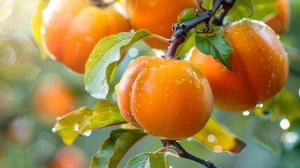 Canvas Print - Fresh ripe apricots on a tree on a sunny day. Vibrant colors, close-up view. Natural backdrop for health, nutrition themes. Perfect for food-related content. AI