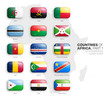 All African Countries Flags Vector 3D Rounded Glossy Icons Set Isolated On White Background Part 1. Official National Flags Of Africa Vivid Bright Color Bulging Convex Buttons Collection On Light Back