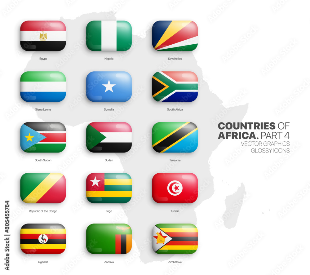 Vector de Stock All African Countries Flags Vector 3D Rounded Glossy ...
