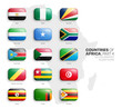 All African Countries Flags Vector 3D Rounded Glossy Icons Set Isolated On White Background Part 4. Official National Flags Of Africa Vivid Bright Color Bulging Convex Buttons Collection On Light Back