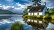 Perched on the edge of a crystal-clear lake, a quaint cottage reflects the beauty of its surroundings, its thatched roof a nod to a simpler time, a sanctuary for the soul.