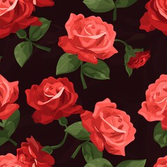 Floral wallpaper design with roses , fabric print . Graphical illustration,  AI generation