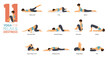 11 Yoga poses or asana posture for workout in relax & destress concept. Women exercising for body stretching. Fitness infographic. 