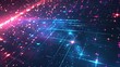 Glowing digital grid lines with stars and particles. Vibrant blue and pink colors. Abstract background conveys technology and innovation. Data science, artificial intelligence, big data concept.