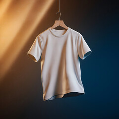 Wall Mural - Blank White T-Shirt Mock-up on wooden hanger, front and rear side view. 3D Rendering.