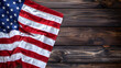 Memorial Day background, American flag on Dark wood and copy space.