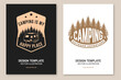 Set of camping poster design. Vector. Outdoor adventure. Design with forest and camper rv