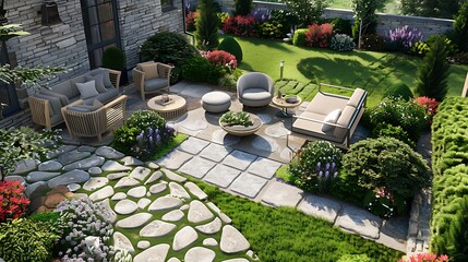 hard landscaping new luxury stone patio and garden of home