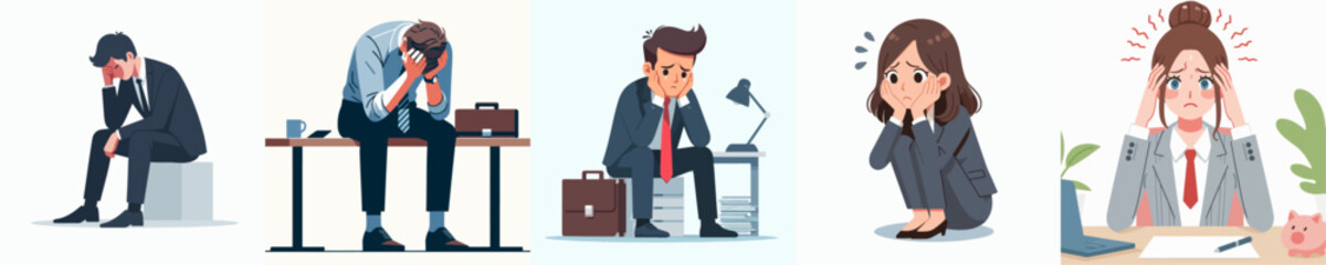 Canvas Print - collection of vector illustrations of business people with stressed expressions