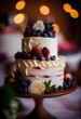 Wedding cake decorated with a fresh berries decor. Generative Ai