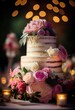 Wedding cake decorated with a beautiful decor of cream.