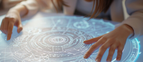 Wall Mural - Astrology. Astrologer calculates natal chart and makes a forecast of fate Tarot cards, Fortune telling on tarot cards magic crystal, occultism, Esoteric background. Fortune telling,tarot predictions