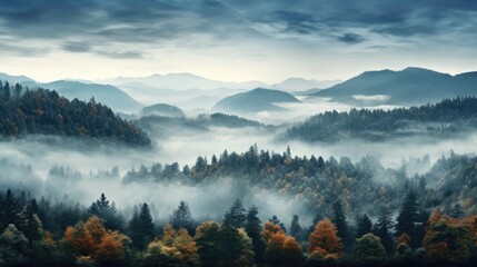 Mystical Autumn Fog in Black Forest, Germany - Enchanting Landscape with Rising Fog, Autumnal Trees, and Firs - Generative AI