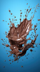 Chocolate splash in a glass on a blue background