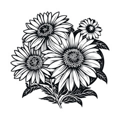 Wall Mural - Flowers vector black and white isolated clip art. White background.