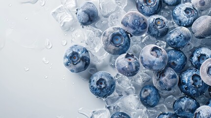 Wall Mural -   A cluster of blueberries atop ice, adjacent to a mound with water droplets