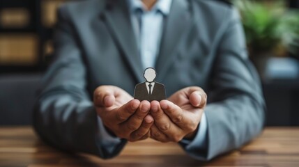 Wall Mural -   A man in a suit holds a small photo of a man in a similar attire