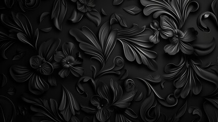 Wall Mural - Abstract black background with floral ornament. Elegant wallpaper design