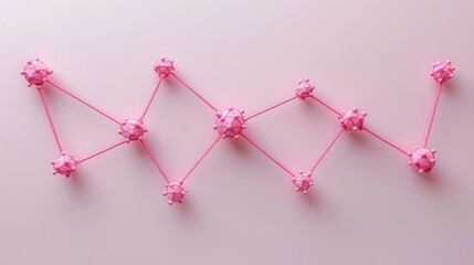 Poster -   A collection of pink strings adhered to one another on a pink surface, with each string attached to its neighboring one