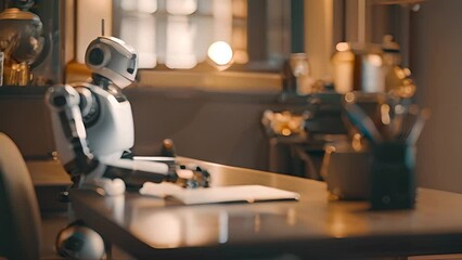 Poster - Robot Sitting at a Table in a Restaurant Generative AI