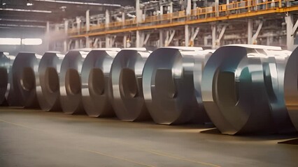 Poster - Rolls of Rolled Steel in Factory Generative AI
