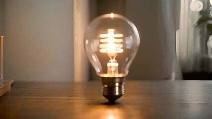 Poster - Light Bulb on Wooden Table Generative AI