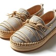 Beige leather loafer with rope laces on transparent background