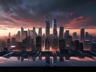 Wall Mural - city skyline at sunset