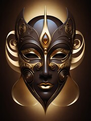 Wall Mural - A fantastic ceremonial symbolic face mask in a brown-gold design.
