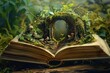 An open book with an enchanted forest inside featuring. Generate AI image