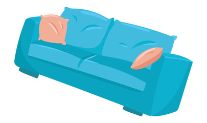 Poster - Sofa with cushions in flat design. Comfortable modern couch for living room. Vector illustration isolated.