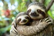 adorable 3d sloth mother and baby sharing tender hug heartwarming animal illustration