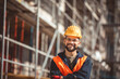 © Mediteraneo - Construction site manager standing  wearing safety vest and helmet, thinking at construction site. Young architect watching construction site with confidence.