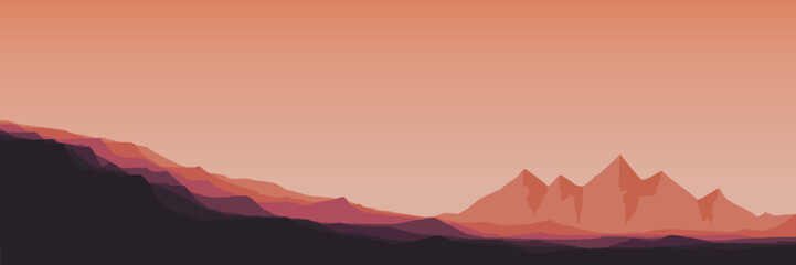 Wall Mural - minimalist sunset landscape mountain scenery vector illustration for background, wallpaper, background template, backdrop design, advertising, ads, and business