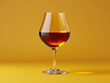 Alcool fort ou liqueur dans un verre à cognac : calvados, armagnac, cognac, rhum ambré, etc. sur fond jaune