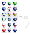 Oceania Flags of Dependencies 3D Heart Vector Glossy Icons Set Isolate On White. Oceanian Official National Flags Bright Vivid Colour Bulging Convex Heart Shaped Buttons Design Element Collection
