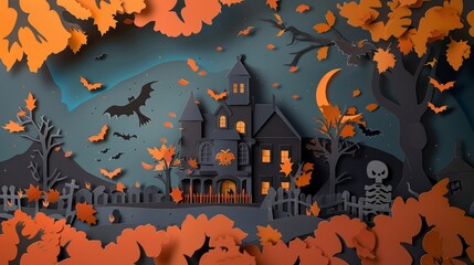 3D Paper-Cut Art of a Haunted House for Halloween