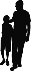 Canvas Print - father and son walking, silhouette vector 