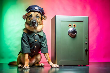 Dog Wearing Security Uniform