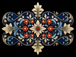  Indian motif Mughal flower, ornament symmetrical along two axes Palekh style, Russian style