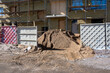Pile of sand on the construction site of a new residential building