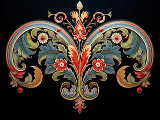  Indian motif Mughal flower, ornament symmetrical along two axes Palekh style, Russian style