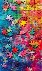 Wall Mural - colourful jigsaw puzzle pieces pattern, creativity and cooperation concept